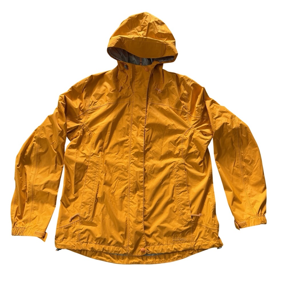L.L.Bean Rain Jacket Womens M Yellow Hooded Trail Model Packable Shell OKBH1